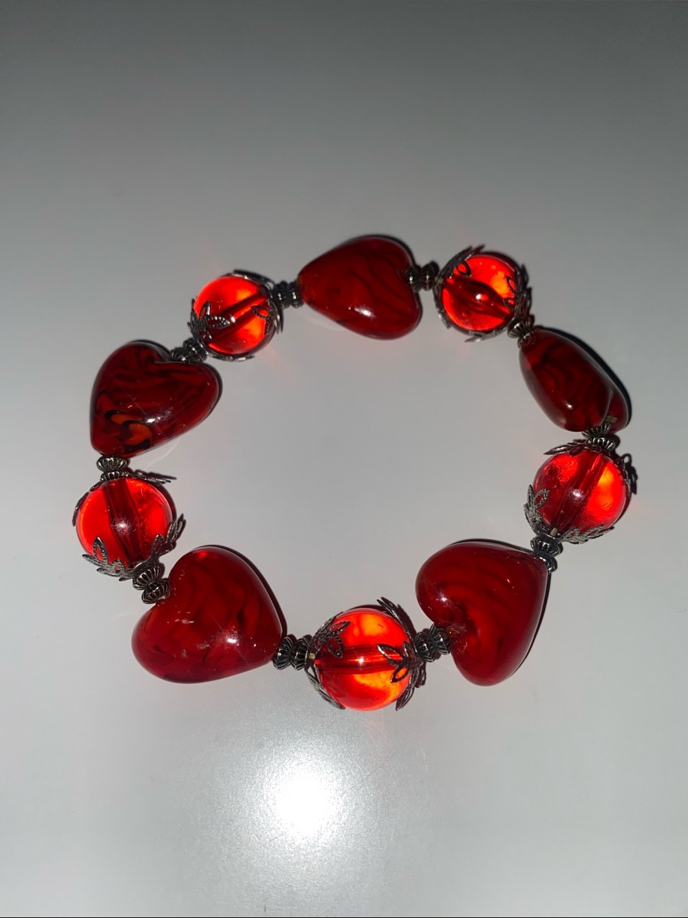Red Heart Bead Stretch Bracelet
